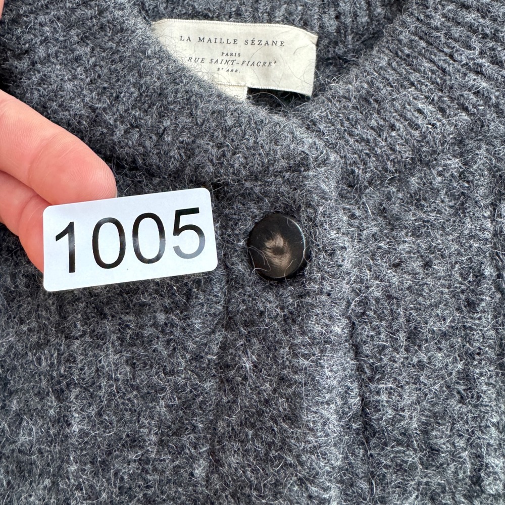 Sezane Cardigan XS Oversized Grey Kid Mohair Wool Button Sweater Coat Pockets - Picture 5 of 16